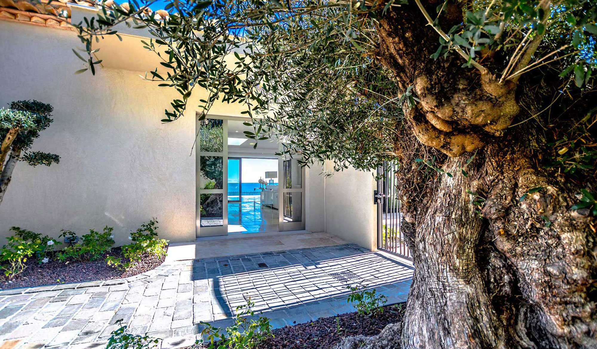 House entrance with sea view background